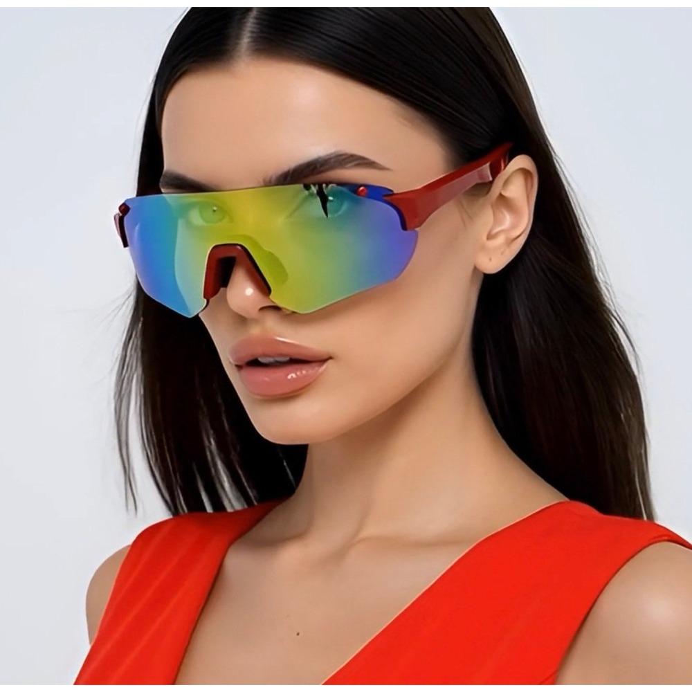 Women Shades Outfit Fashion Sport Sunglasses Fire Red Mirrored Lens Reflective‎